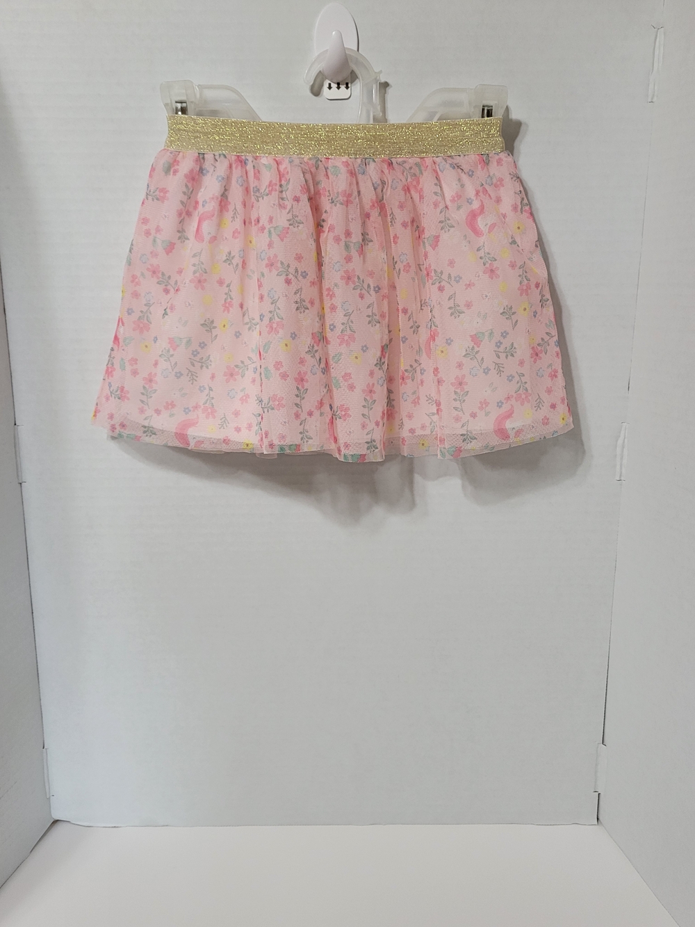 Carter’s Girls 3T Pink Floral Tulle Skirt Gold Waistband Toddler